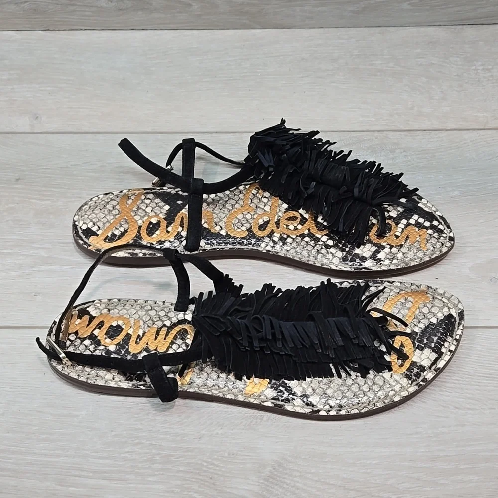 Sam Edelman Women Fringe Gela T Strap Thong Flats Sandals Shoes Sz 9.5